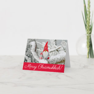 Vrolijk Chrismukkah Rood en Witte Elf met Cadeaus Kaart
