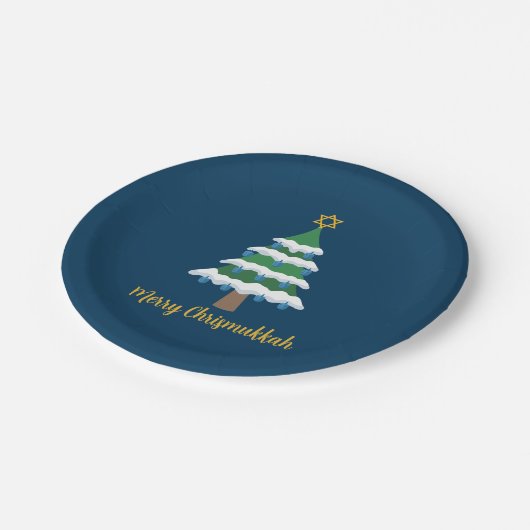 Vrolijk Chrismukkah Schattige Chanoeka kerstboom Papieren Bordje (Gekanteld)