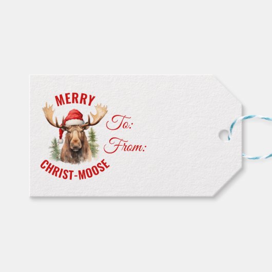 Vrolijk Christus-eland Grappige Kerstmis Moose Cadeaulabel (Voorkant (Horizontaal))