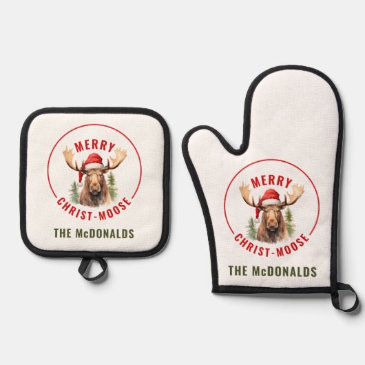 Vrolijk Christus-eland Grappige Kerstmis Moose Ovenwant & Pannenlap Set (Voorkant)