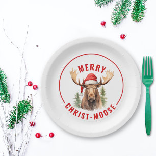 Vrolijk Christus-eland Grappige Kerstmis Moose Papieren Bordje