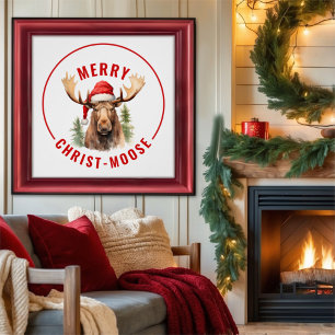 Vrolijk Christus-eland Grappige Kerstmis Moose Perfect Poster