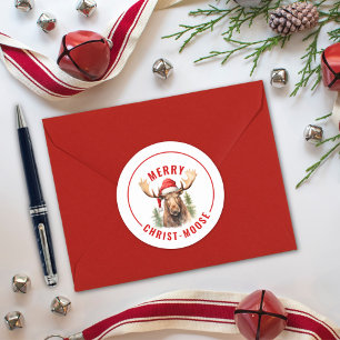 Vrolijk Christus-eland Grappige Kerstmis Moose Ronde Sticker