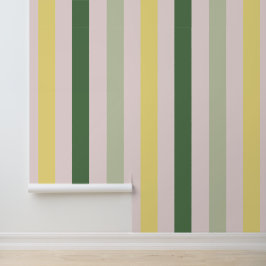Vrolijk citroengeel & groen streeppatroon behang