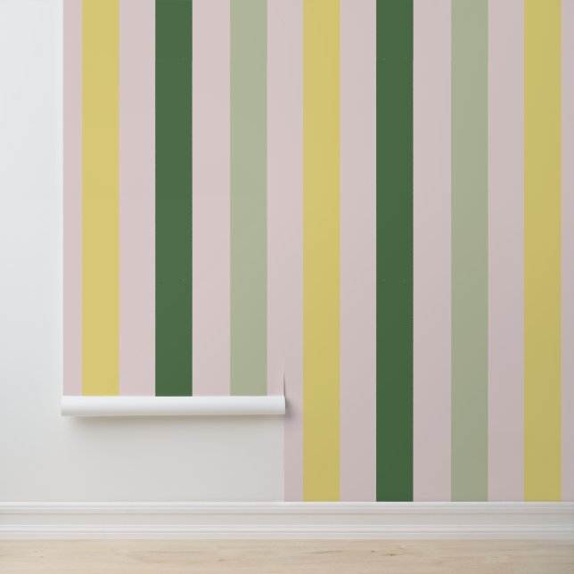 Vrolijk citroengeel & groen streeppatroon behang (Applicatie)