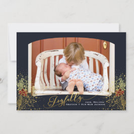 Vrolijk Confetti Navy Lijst Fotokaart Feestdagenkaart