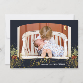Vrolijk Confetti Navy Lijst Fotokaart Feestdagenkaart