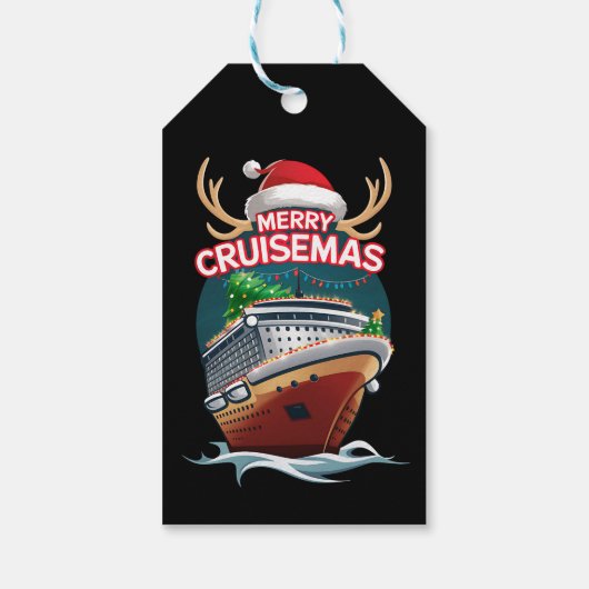 Vrolijk Cruisemas Cruiseschip Familie Kerstmis Gra Cadeaulabel (Achterkant)