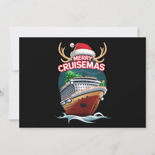 Vrolijk Cruisemas Cruiseschip Familie Kerstmis Gra Feestdagenkaart (Voorkant)