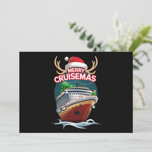 Vrolijk Cruisemas Cruiseschip Familie Kerstmis Gra Feestdagenkaart (Staand voorkant)