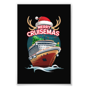 Vrolijk Cruisemas Cruiseschip Familie Kerstmis Gra Foto Afdruk