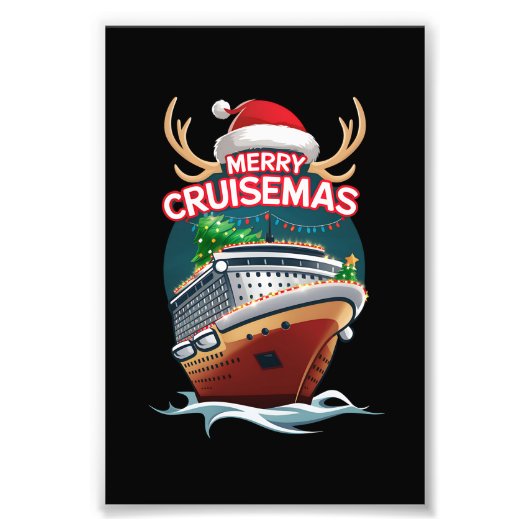 Vrolijk Cruisemas Cruiseschip Familie Kerstmis Gra Foto Afdruk (Voorkant)