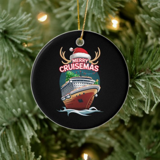 Vrolijk Cruisemas Cruiseschip Familie Kerstmis Gra Keramisch Ornament (Boom)