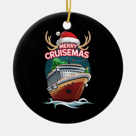 Vrolijk Cruisemas Cruiseschip Familie Kerstmis Gra Keramisch Ornament (Voorkant)