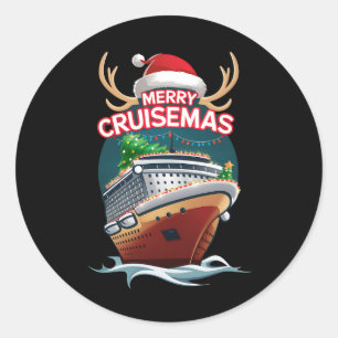 Vrolijk Cruisemas Cruiseschip Familie Kerstmis Gra Ronde Sticker