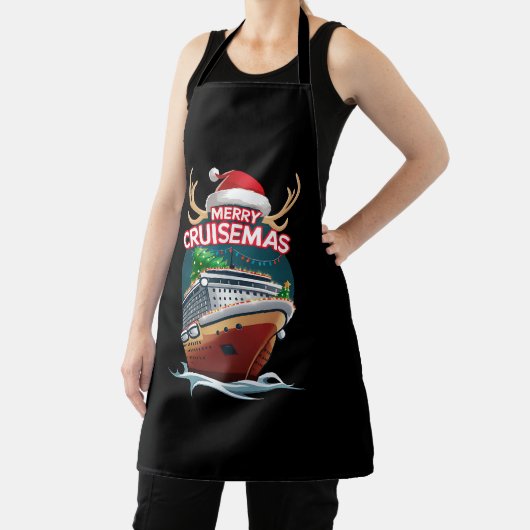 Vrolijk Cruisemas Cruiseschip Familie Kerstmis Gra Schort (Insitu)