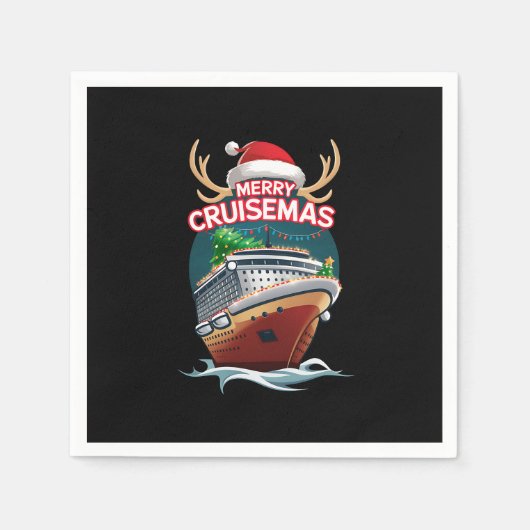 Vrolijk Cruisemas Cruiseschip Familie Kerstmis Gra Servet (Voorkant)