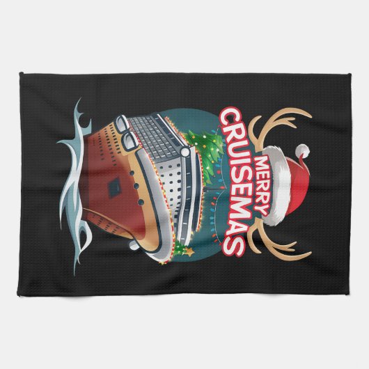 Vrolijk Cruisemas Cruiseschip Familie Kerstmis Gra Theedoek (Horizontaal)