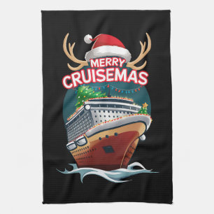 Vrolijk Cruisemas Cruiseschip Familie Kerstmis Gra Theedoek