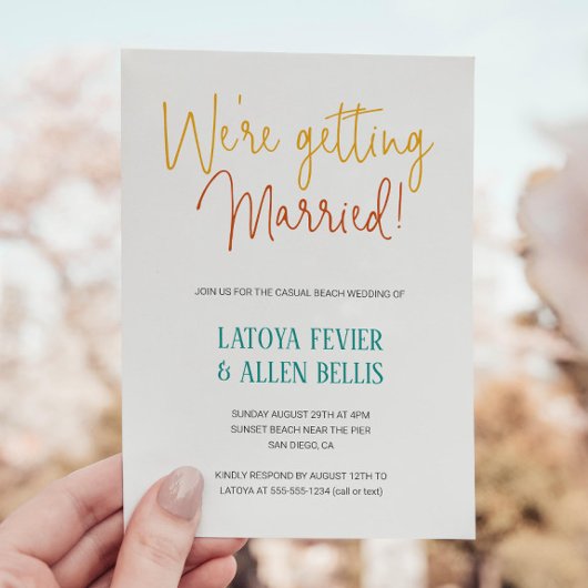 Vrolijk dat we gaan trouwen Casual strand bruiloft Kaart