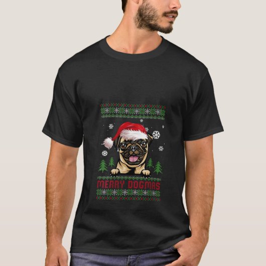 Vrolijk Dogma's Pug Grappig Santa Hoed Lelijke Ker T-shirt (Voorkant)