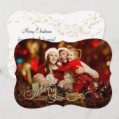 Vrolijk een gouden glitter ster beugel foto kerst feestdagenkaart (Voorkant / Achterkant)