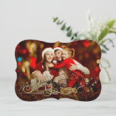 Vrolijk een gouden glitter ster beugel foto kerst feestdagenkaart (Staand voorkant)