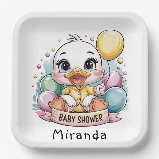 Vrolijk eendje Baby shower Papieren Bordje (Voorkant)