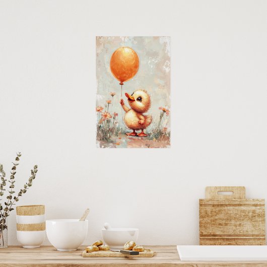 Vrolijk eendje met Oranje ballon digitale pijn Poster (Keuken)