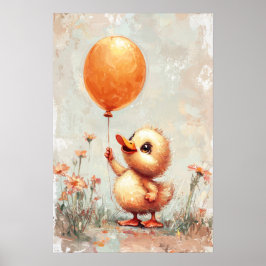 Vrolijk eendje met Oranje ballon digitale pijn Poster