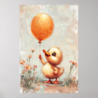 Vrolijk eendje met Oranje ballon digitale pijn Poster