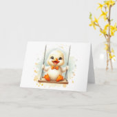 Vrolijk eendje op een Swing Waterverf Blank Kaart (Gele Bloem)