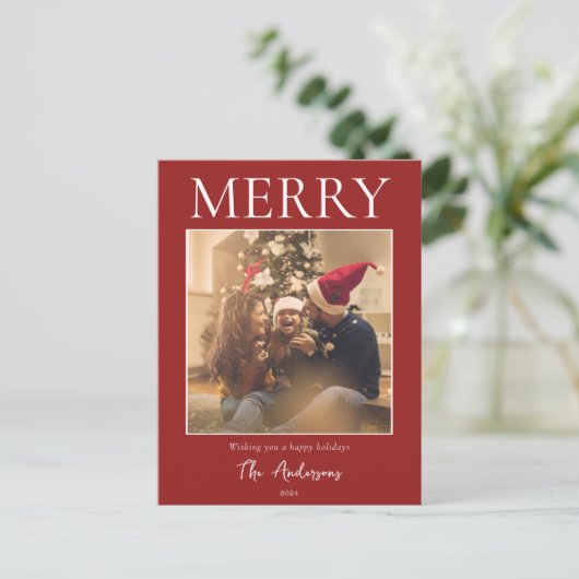 Vrolijk eenvoudige moderne minimale foto feestdagenkaart (Staand voorkant)