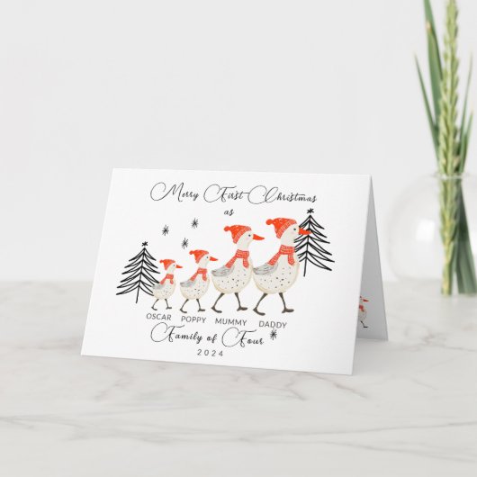 Vrolijk eerste kerstfeest als gezin van vier bedankkaart (Voorkant)