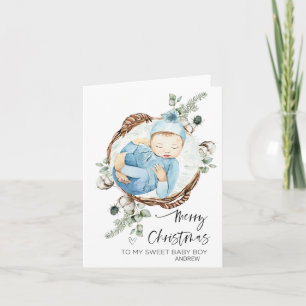 Vrolijk eerste kerstkind zoon van papa en mama kaart