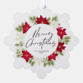 Vrolijk eerste Kerstmis Rode Poinsettia krans Ornament Kaart (Achterkant)