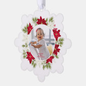 Vrolijk eerste Kerstmis Rode Poinsettia krans Ornament Kaart (Links)