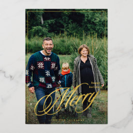 Vrolijk Elegant Kalligrafie Lijst Foto Vakantie Folie Uitnodiging