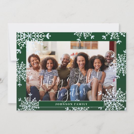 Vrolijk en blij samen 4 foto rustieke Kerstmis Feestdagenkaart (Voorkant)