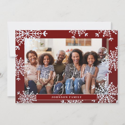 Vrolijk en blij samen 4 foto's rustieke Kerstmis Feestdagenkaart (Voorkant)
