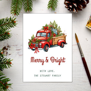  Vrolijk en Bright Christmas Red Truck Feestdagenkaart