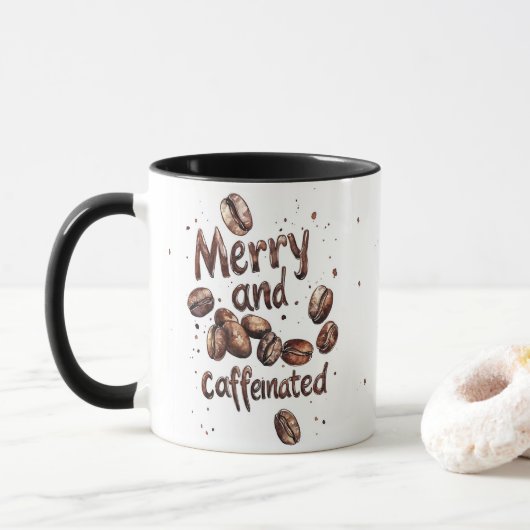 Vrolijk en cafeïnehoudende gezellige kerstkoffie mok (Met donut)