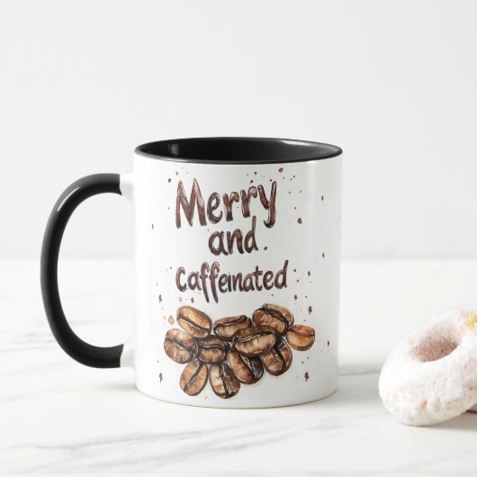 Vrolijk en cafeïnehoudende kerstkoffie mok (Met donut)