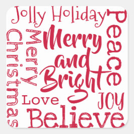 Vrolijk en Fel en Andere Kerst Spreuken Vierkante Sticker
