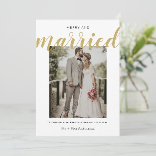 Vrolijk en gehuwd kerstweddenschap Mr Mrs. Feestdagenkaart (Staand voorkant)