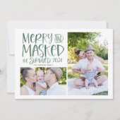 Vrolijk en Gemaskerd Wij Hebben 2021 Groen Foto Ov Feestdagenkaart (Voorkant)