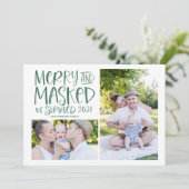 Vrolijk en Gemaskerd Wij Hebben 2021 Groen Foto Ov Feestdagenkaart (Staand voorkant)