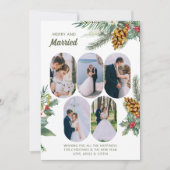Vrolijk en getrouwd 5 foto Holly en dennen Passen Feestdagenkaart (Voorkant)