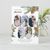 Vrolijk en getrouwd 5 foto Holly en dennen Passen Feestdagenkaart (Staand voorkant)