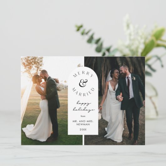 Vrolijk en getrouwd bruiloft foto vakantie Kaart (Staand voorkant)